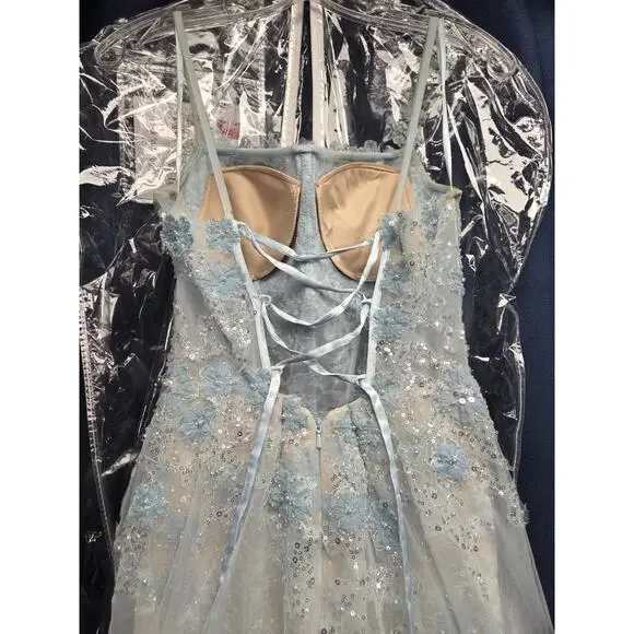 XO By Sophia Exclusive Light Sky Ice Blue Corset Long Prom Formal Dress Size 4 - Picture 13 of 16